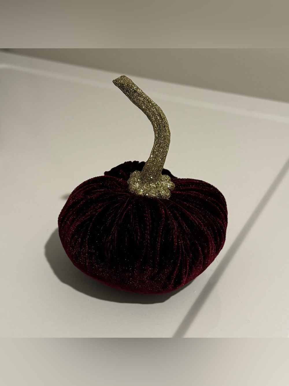 Velvet Decorative Pumpkin - Burgundy with Gold Stem